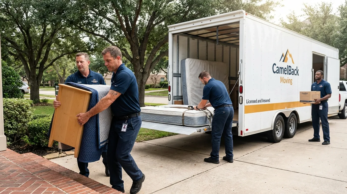 Crew loading residential truck for cross-state move from Sibley, LA