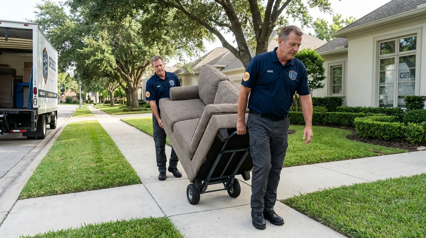 Local residential moving crew loading furniture in Sibley, LA